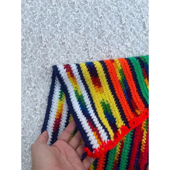 Rainbow Colors Granny Crochet Afghan Tasseled Fringed Blanket Multi 42" - Picture 10 of 11